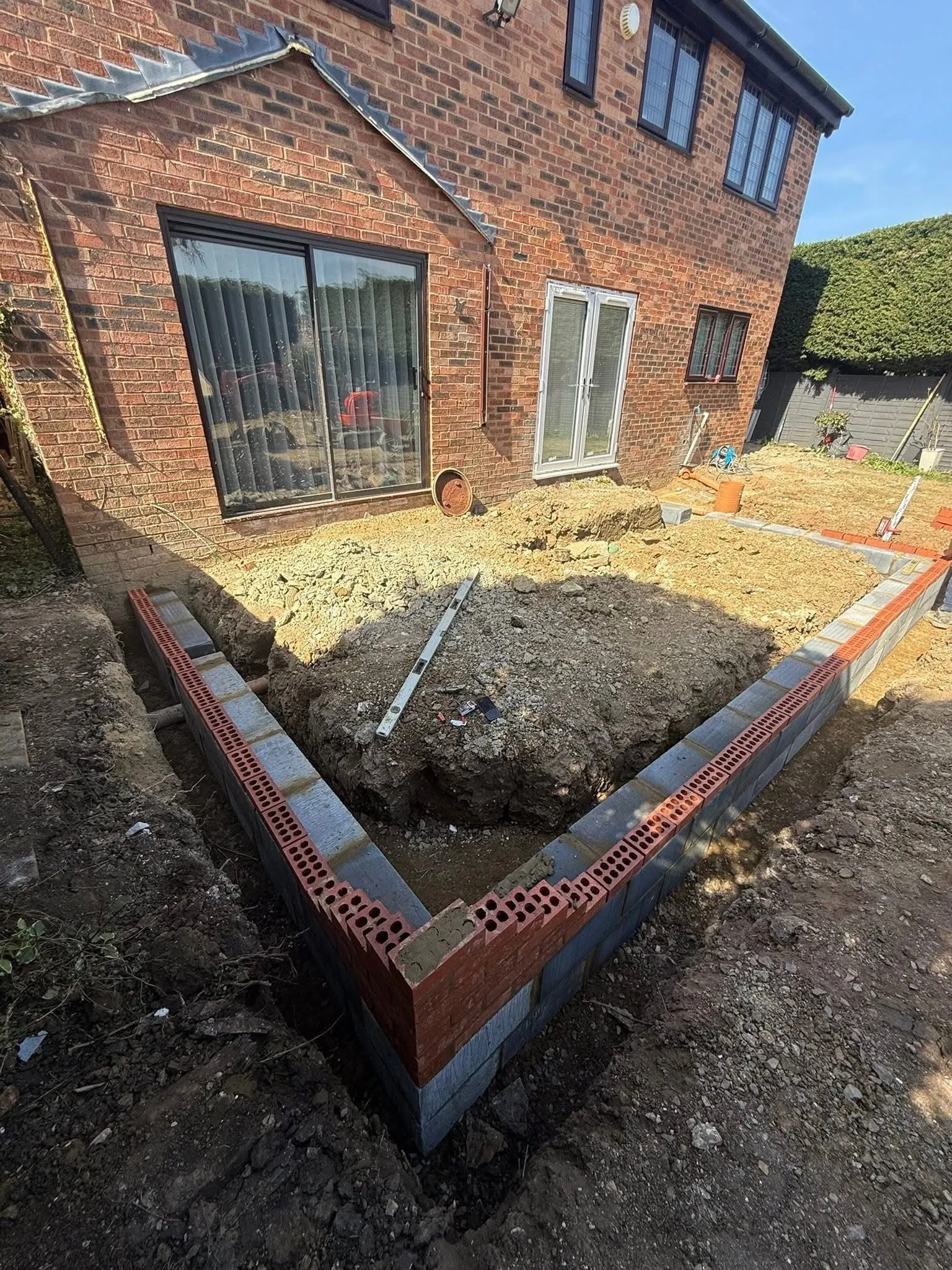 New brick and block footings for an extension in a back garden